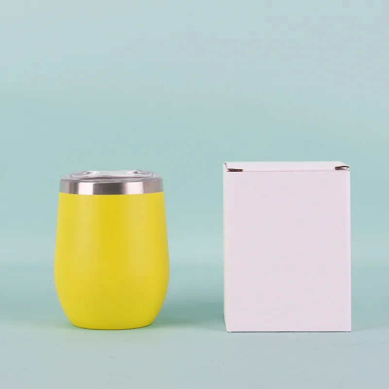 50pcs Custom 12oz double wall stainless steel wine tumbler insulated vacuum egg shape wine tumbler with sliding lids