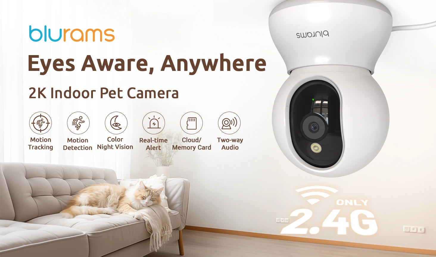 blurams Pet Camera 2K, 360° Indoor Security Camera, Dog Camera with Phone App, PTZ Cameras for Home Security Indoor, 2-Way Audio