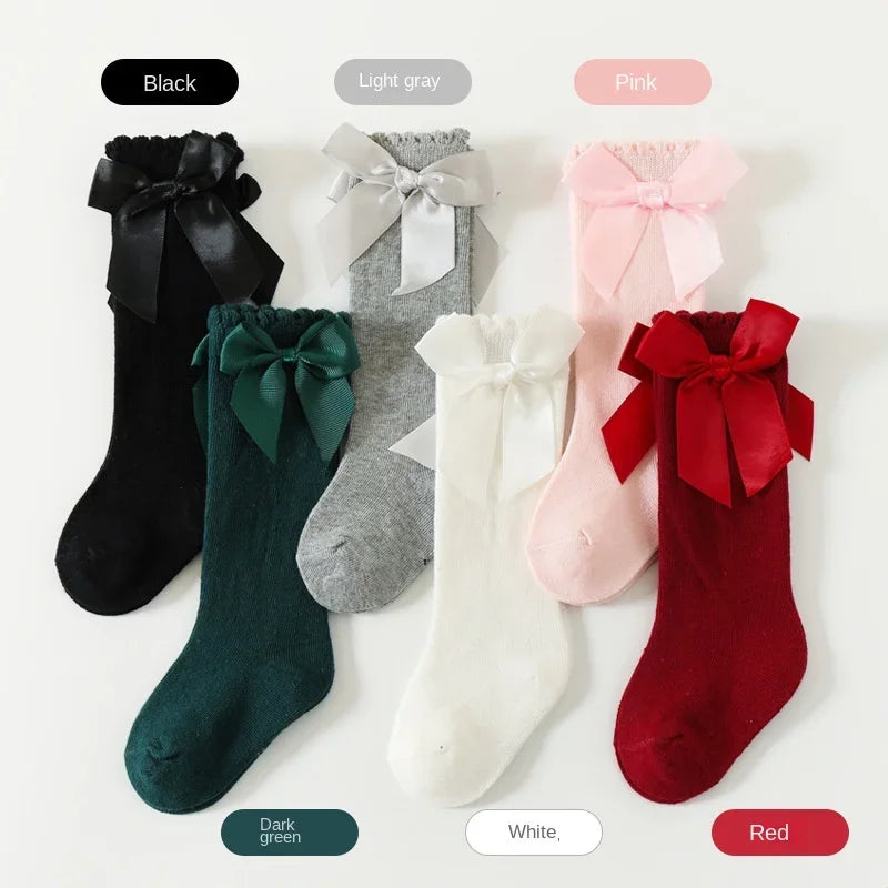 Baby Girls Bow Knee High Socks Cute Kids Girl Student Princess Sock Children Solid Color Cotton Socks Infant Newborn Clothing