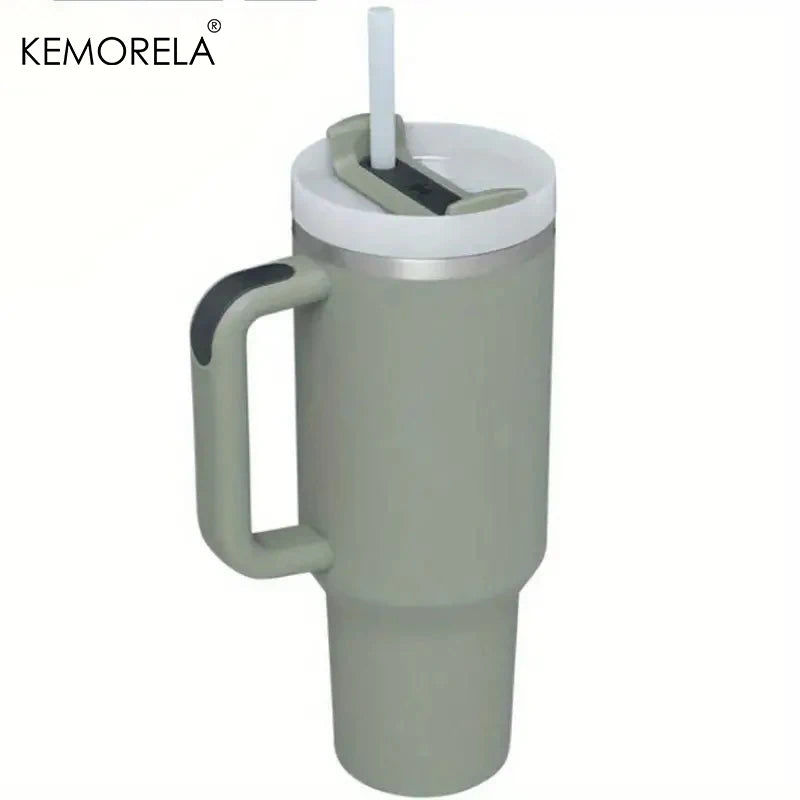 KEMORELA 1PC 900/1200ML Large Capacity Cold Cup Tumbler Stainless Steel Cup Straw Ice Cup Car Cup Handle Thermos Cup Drinkware