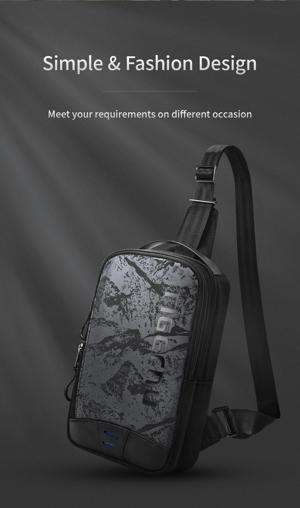 Tigernu Chest Bag For Men Cool Style Men Shoulder Bag 9.7inch IPad Bag Casual Male Crossbody Bag Lightweigt Mini Bags