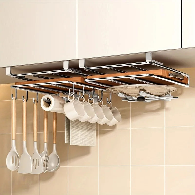 Stainless Steel Double-Layer Kitchen Storage Rack – Cutting Board, Drainer, and Household Organizer Underneath the Cabinet