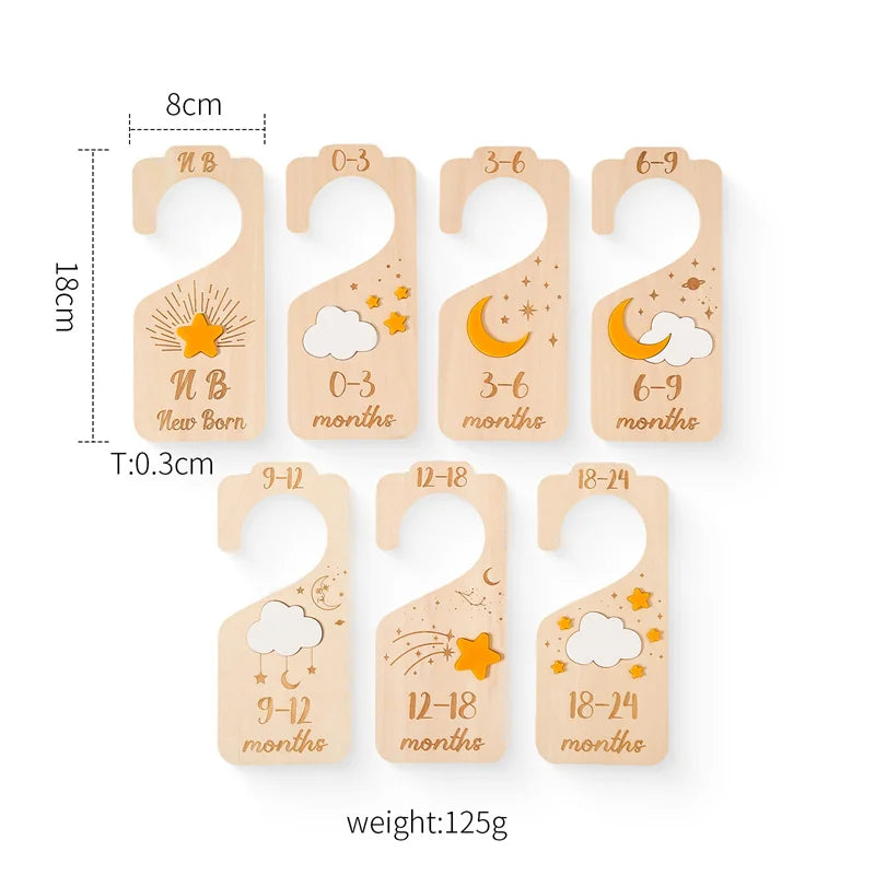 Baby Wooden Dividers Closet Size Wardrobe Separator Star Moon Milestone Cards Months Organizers Kids Photography Accessories