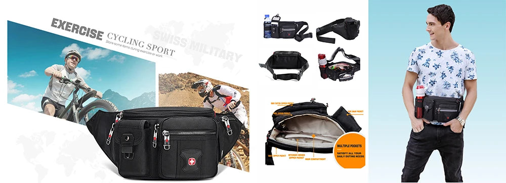 SWISS Men Chest Bags Outdoor Leisure Waterproof Shoulder Crossbody Bag Large Space Chest Bag men Practical Durable Sling Bag