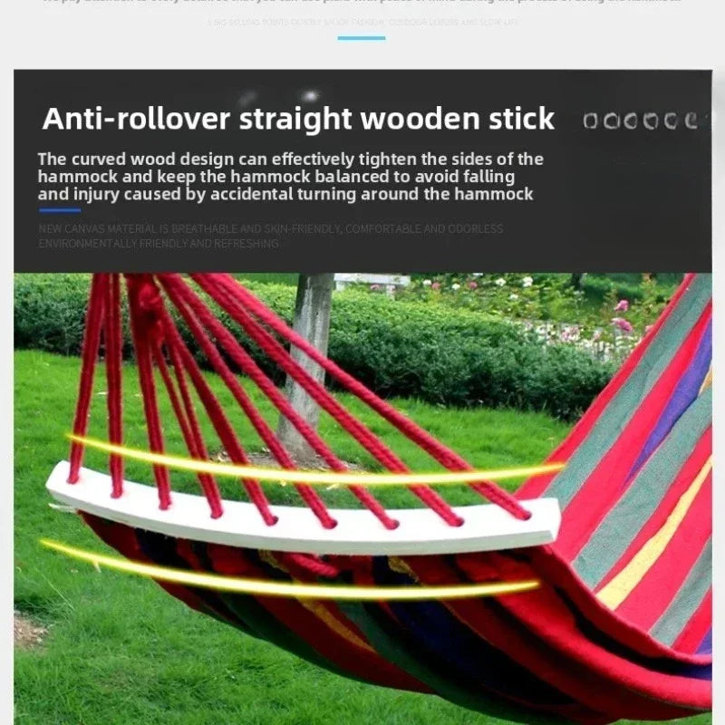 Outdoor Canvas Camping Hammock Anti Rollover Portable Thicken Fabric Single/Double Hammock with Carry Bag for Patio, Backyard