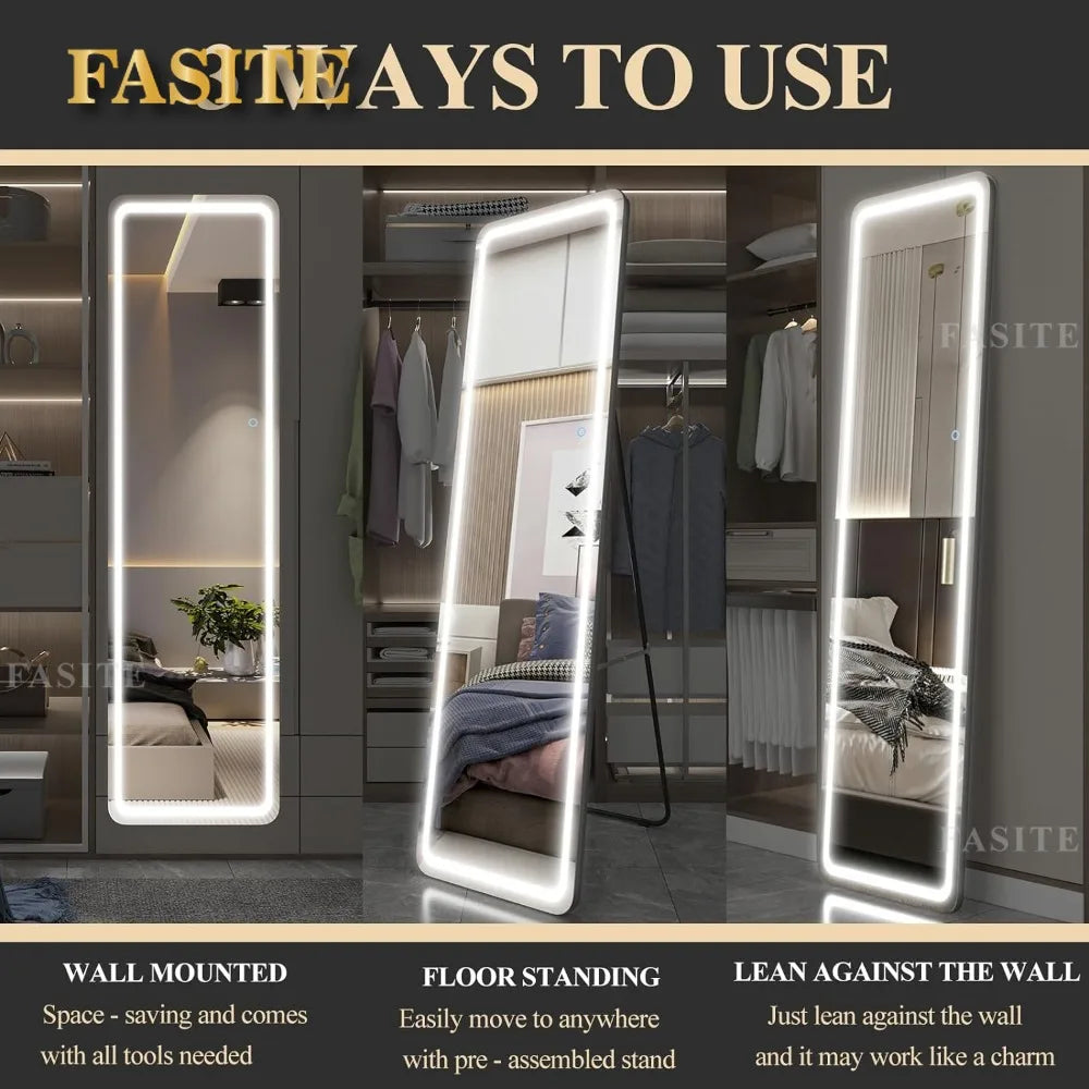 Large Full Body Mirror With Led Light Wall Mounted Hanging Mirror With Lights-Makeup Vanity Mirror Mirrors Length Floor Standing