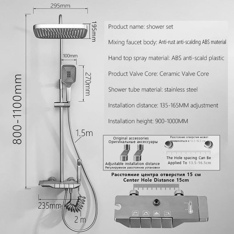 Cheap Gun Gray Bathroom Shower Faucet Set 4 Way ABS Hot and Cold Shower Crane Mixer Tap Bathtub Rainfall Showers System Full Set