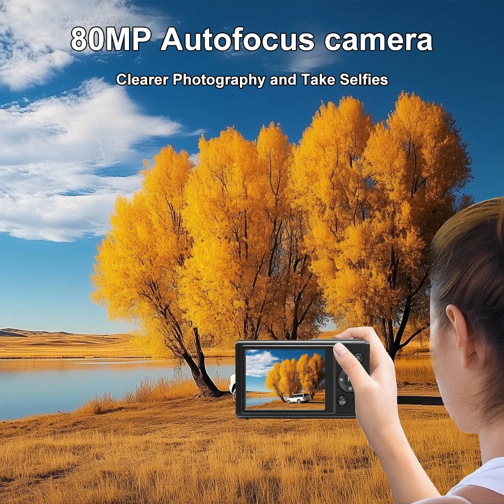 Ourlife Digital Camera CCD Dual Screen Portable Digital Camera 18X Zoom 5K Vintage Vlog Video Recorder 80MP CCD Selfie Camera