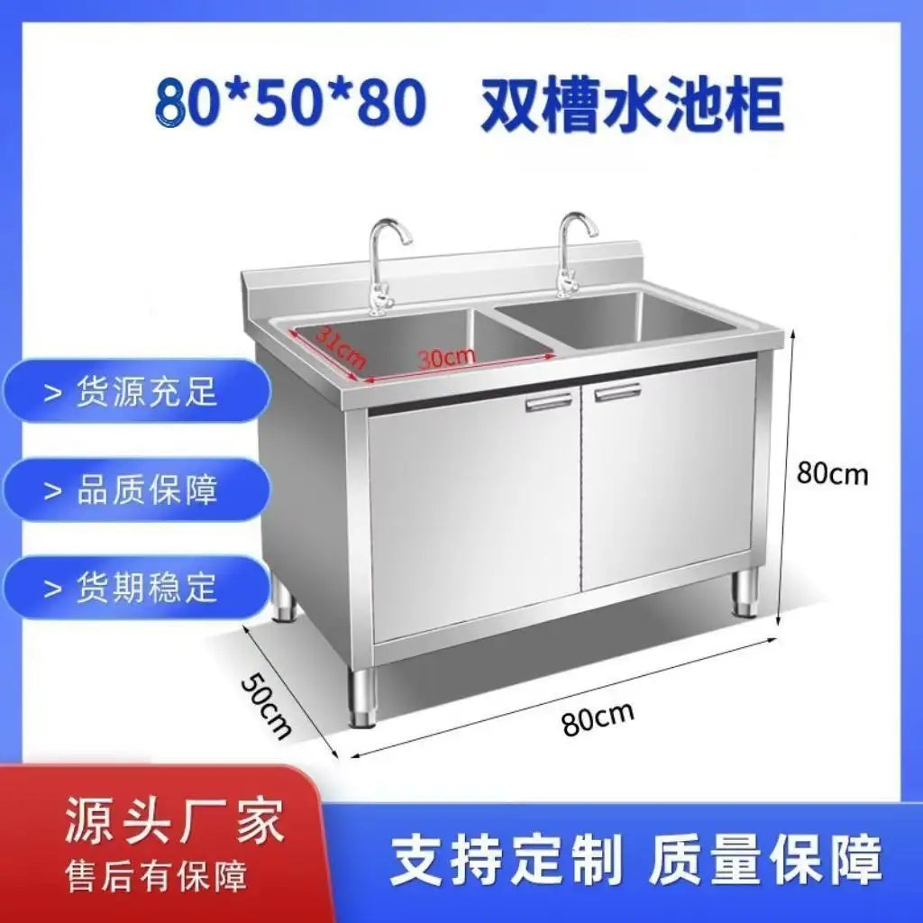 304 Integral Stainless Steel Cabinet Household Simple Kitchen Stove Sink Cabinet Rural Storage Storage Thickened Cupboard