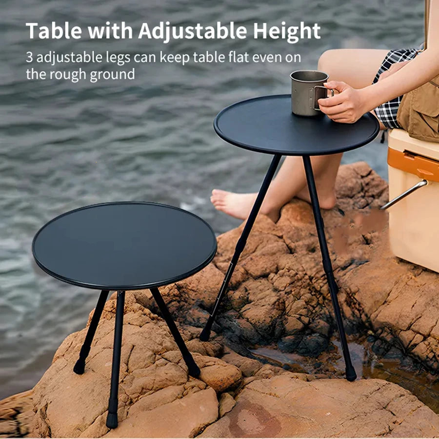 Folding Round Table Portable Telescopic Outdoor Three-legged Dining Table Aluminum Alloy Coffee Table Hike Picnic Liftable Table