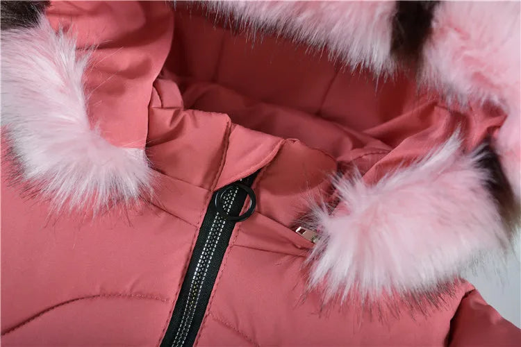 5-14 Years Old Winter Boys Girls Jacket Long Style Hooded Fur Collar Colorful Heavy Coat For Kids Children Outerwear