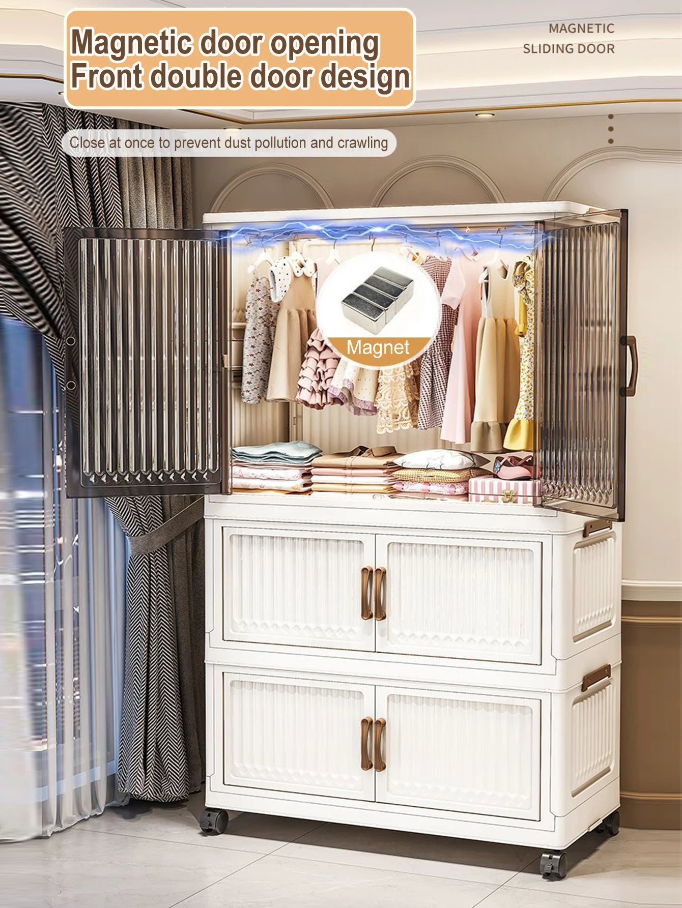 70/80cm Length Multifunction Folding Locker Large Capacity Dustproof Wardrobe Sundries Cabinet Closet Organizer