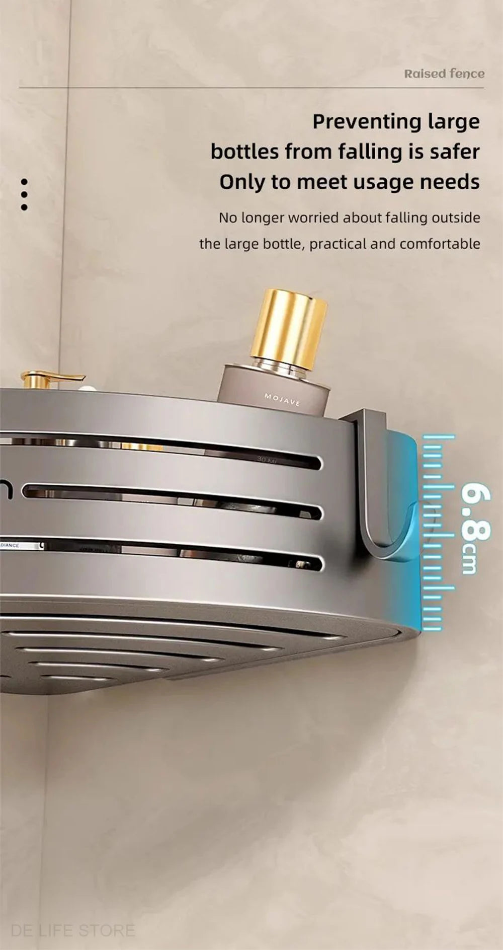 1-2PCS Bathroom Corner Shelf with Plastic Hook Towel Bar No Drill Space Aluminum Shower Storage Rack Bathroom Organizer