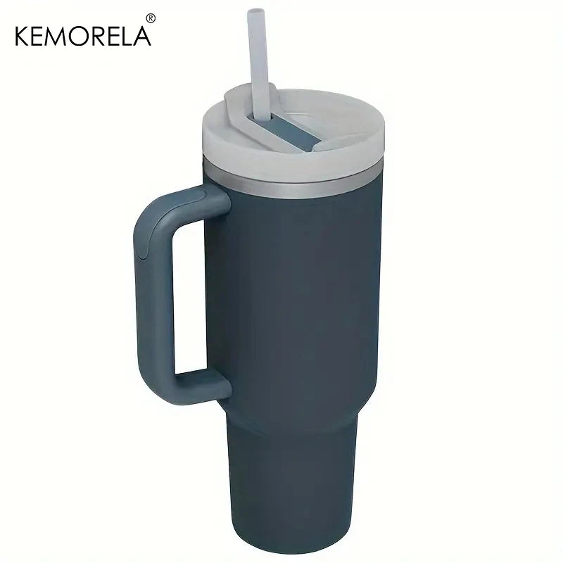 KEMORELA 1PC 900/1200ML Large Capacity Cold Cup Tumbler Stainless Steel Cup Straw Ice Cup Car Cup Handle Thermos Cup Drinkware