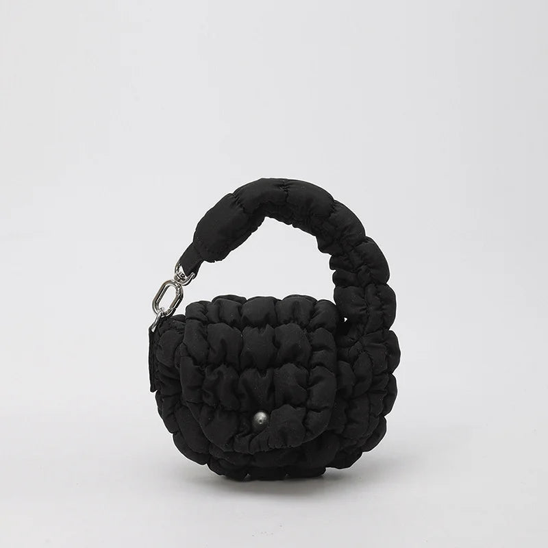 Mini Bag Edgy Black Mini Cloud Waist Pack Lightweight Solid Secure Button Closure with Decorative Coin Purse and Headphone Bag