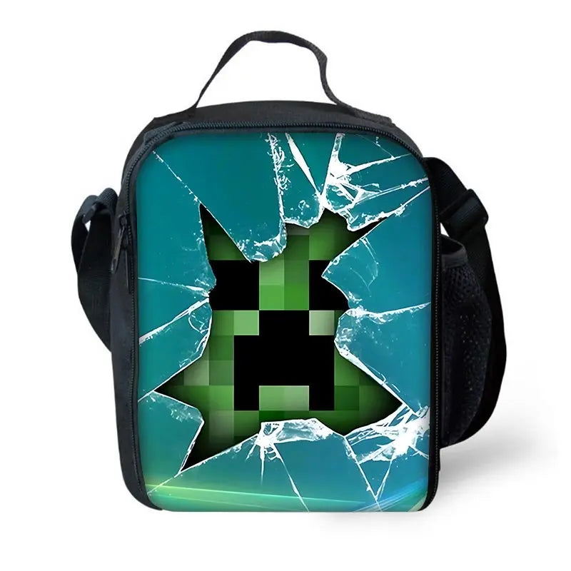 Child School Backpack Game Mine World M-MINE-CRAFTES with Lunch Bags ,Pencil Bags ,School Bags for Boys Girls Best Gift