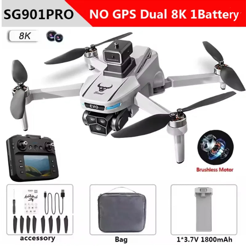 SG901MAX GPS Drone 8K Professional HD Dual Camera 5G WIFI With Screen 360°Obstacle Avoidance Brushless Foldable Quadcopter Drone