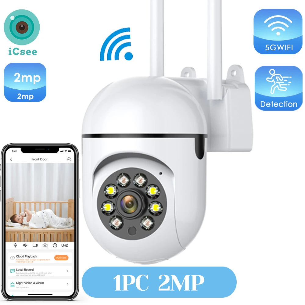 4MP Wifi Camera Outdoors 2K HD Security PTZ IP Camera AI Auto Detect Tracking Indoor Baby Night Color Camera Surveillance ICSee