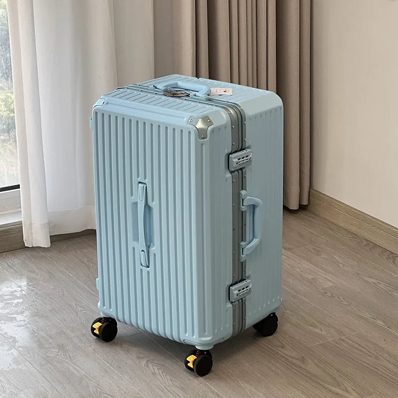 Large Capacity Travel Luggage Aluminum frame Suitcase Trolley Case 24/28/30 inch Travel Suitcase with Cup Holder Boarding Case