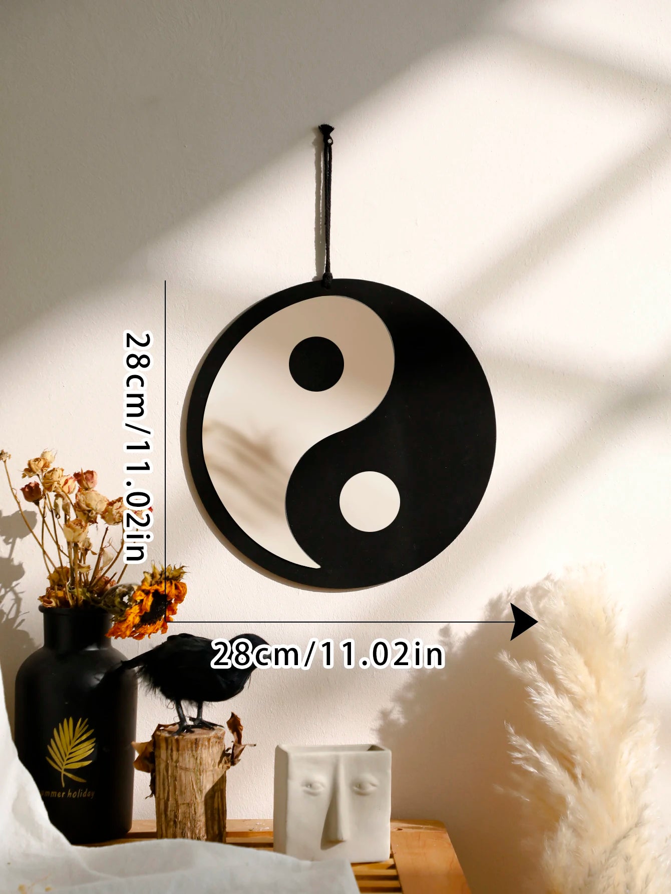 Wooden Mirror Home Decor Boho Wall Mirrors for Living Room Bedroom Tai Chi Yin Yang Wood Mirrors Room House Feng Shui Decoration