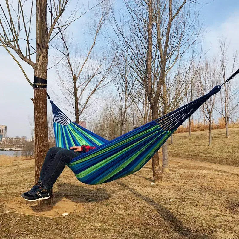 Portable Travel Anti-rollover Thickened Hanging Hammocks Outdoor Indoor Single Double Canvas Hammocks Courtyard Children's Swing