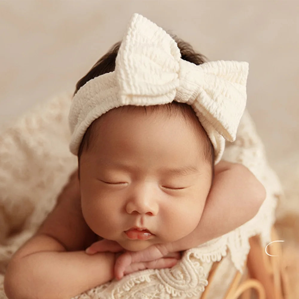 0-1 Month Baby Photography Props Baby Girl Bow Headband + Head Flower Infant Shoot Lace Background Mat Newborn Photo Accessories