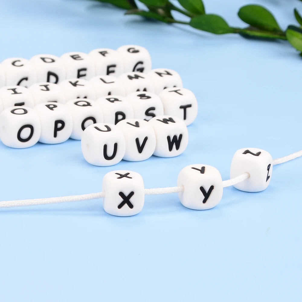 LOFCA 40pcs Alphabet Silicone Letter Beads 12mm Teething Beads Food Grade Teether English Letters Baby Nursing for Teething