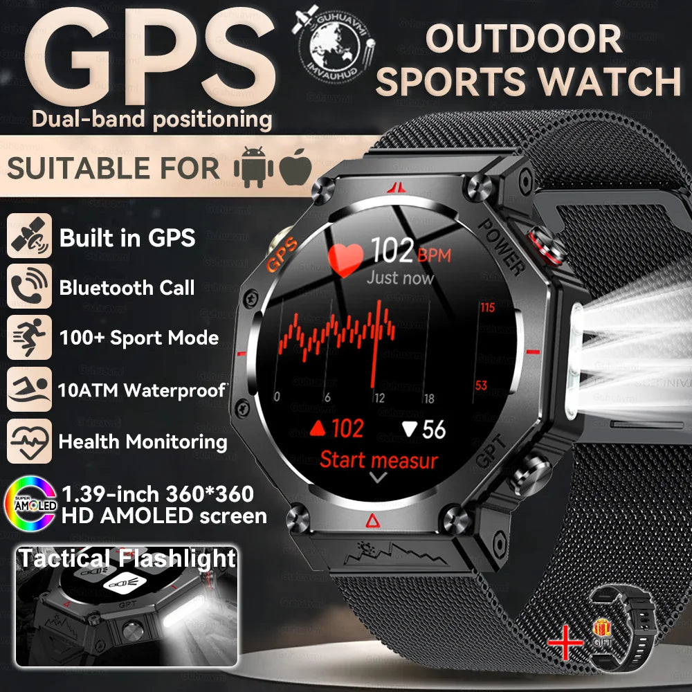 Military Smart Watch T-Rex 3 Bulit-in GPS Compass Altimeter Barometric 10ATM IP69K Waterproof AMOLED Bluetooth Call Smart watch