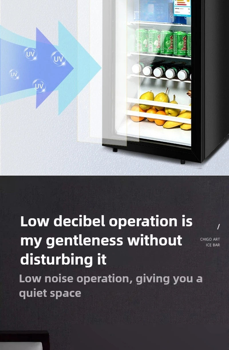 Single Refrigerated Ice Bar Hotel Use Small Freezer Transparent Door Refrigerator Wine Cabinet Silent Hotel Small Refrigerator