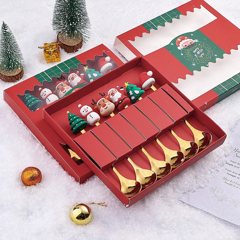 2/4/6Pcs Christmas Fork And Spoon Set,Stainless Steel Creative Tableware,Coffee Tea Dessert Forks And Spoons Gift Set