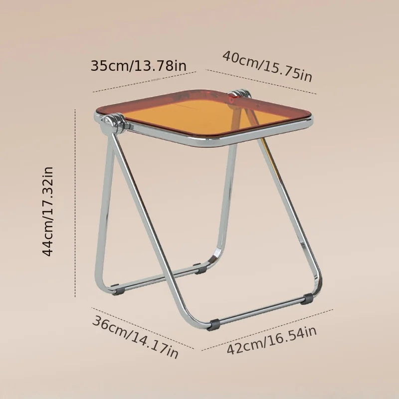Transparent Folding Sofa side table Modern Coffee Table with Metal Frame, Ideal for Living Room Bedroom Compact Storage