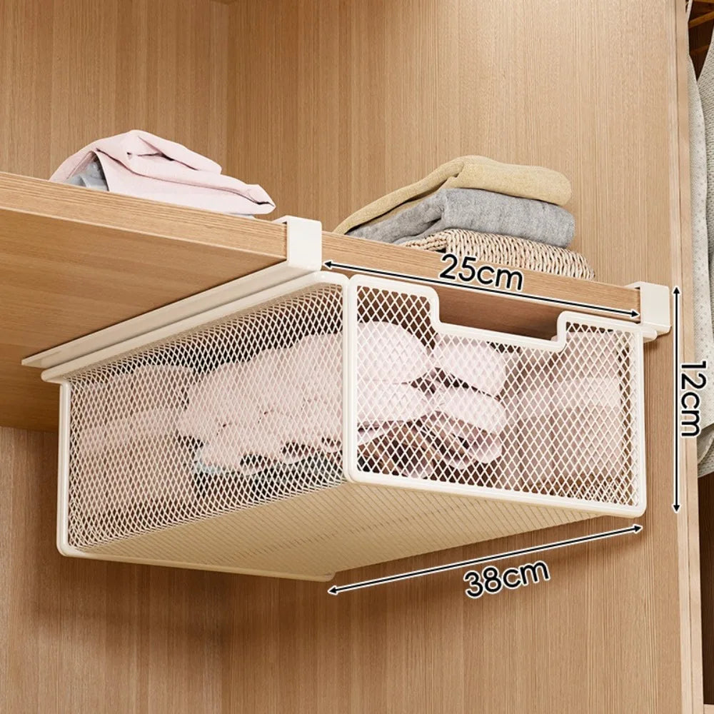 Large Capacity Underwear Storage Basket Pure Color Under Shelf Hanging Organizer Basket Design Under Cabinet Pull-Out Drawer