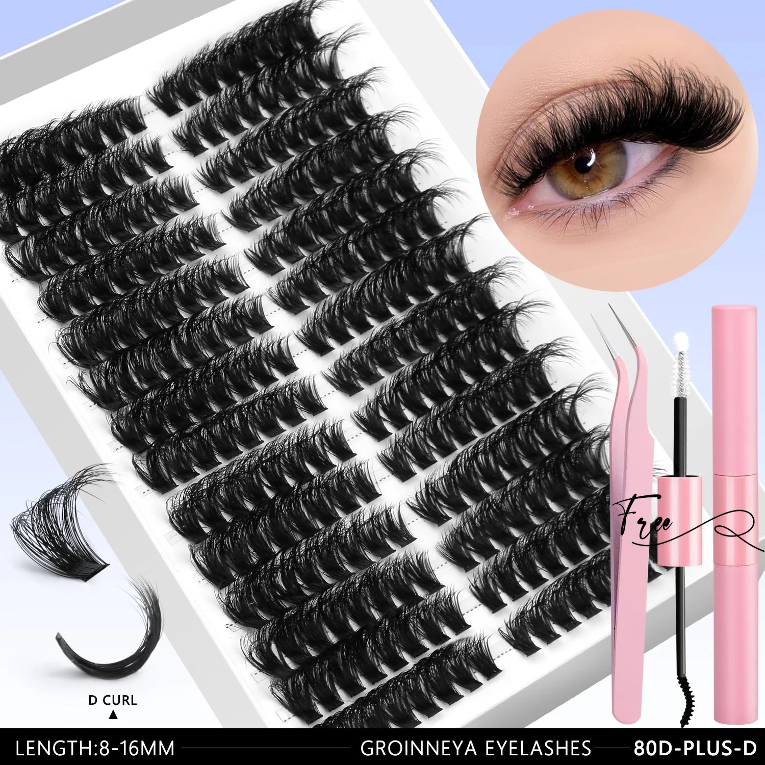 GROINNEYA DIY Eyelashes Lashes Clusters Kit Mix Wispy Individual Lashes Extensions Clusters Lashes Lash Bond & Seal Makeup