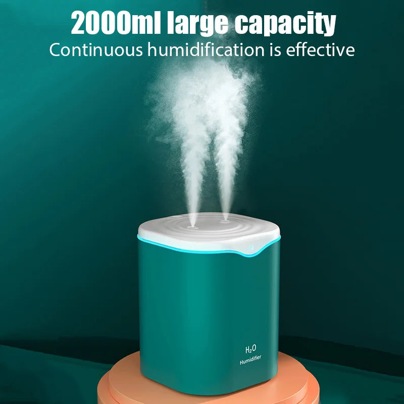 2000ML USB Air Humidifier Large Capacity Home Office Double Spray Port Essential Oil Diffuser Aroma Humificador Mist Fogger