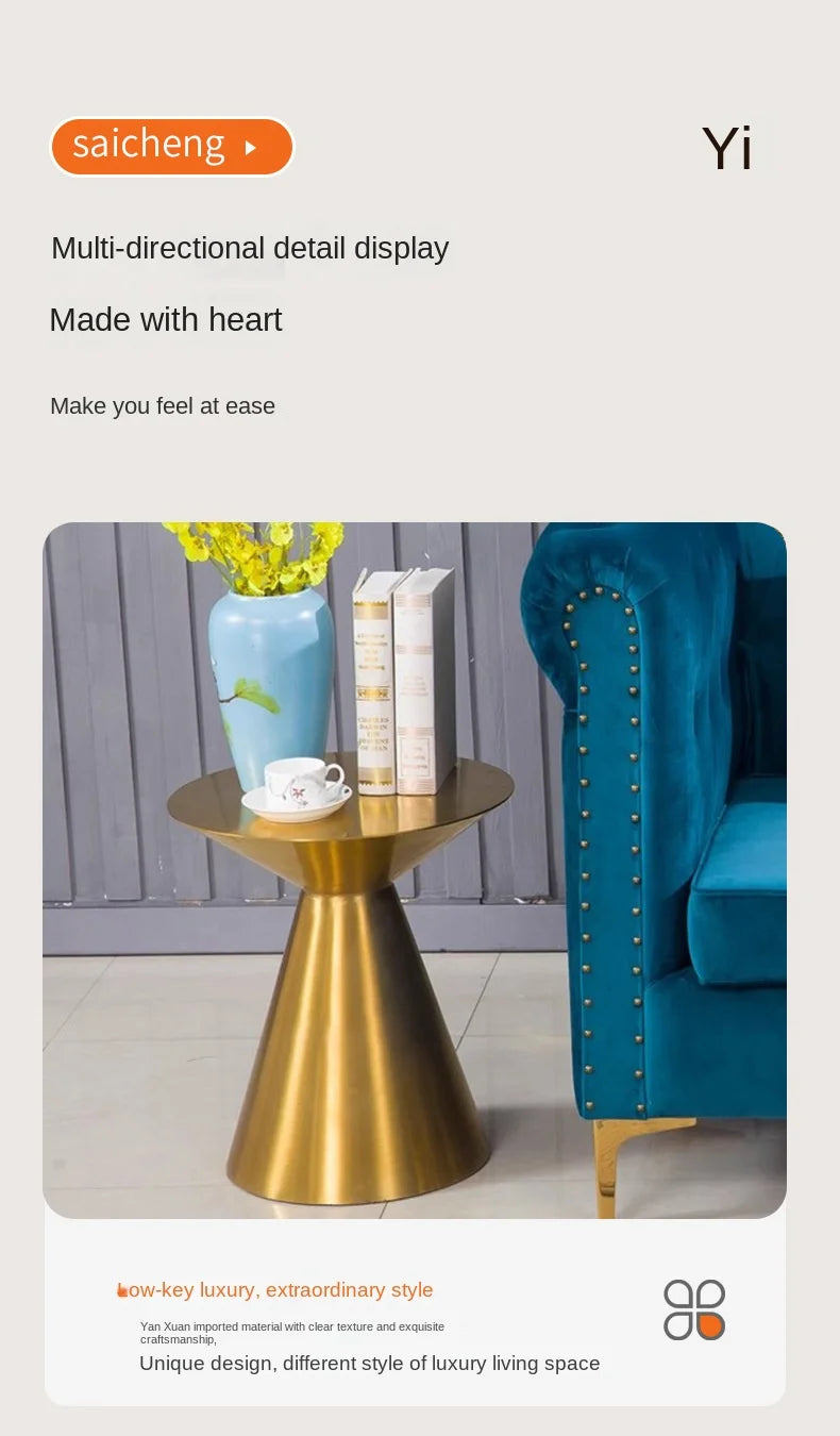 Nordic Modern Stainless Steel Titanium Small Coffee Table Italian Simple Round Small Apartment Stainless Steel Coffee Table 2024