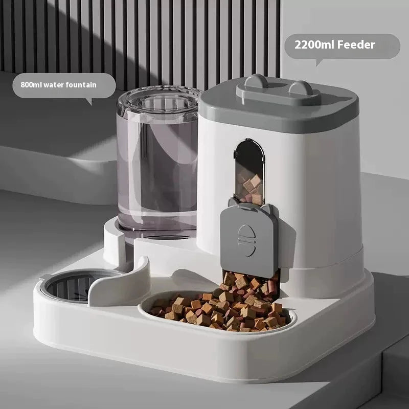 Automatic Cat Feeder & Water Fountain Set - Food Grade Plastic - for Cats & Dogs - Gravity Feed Design