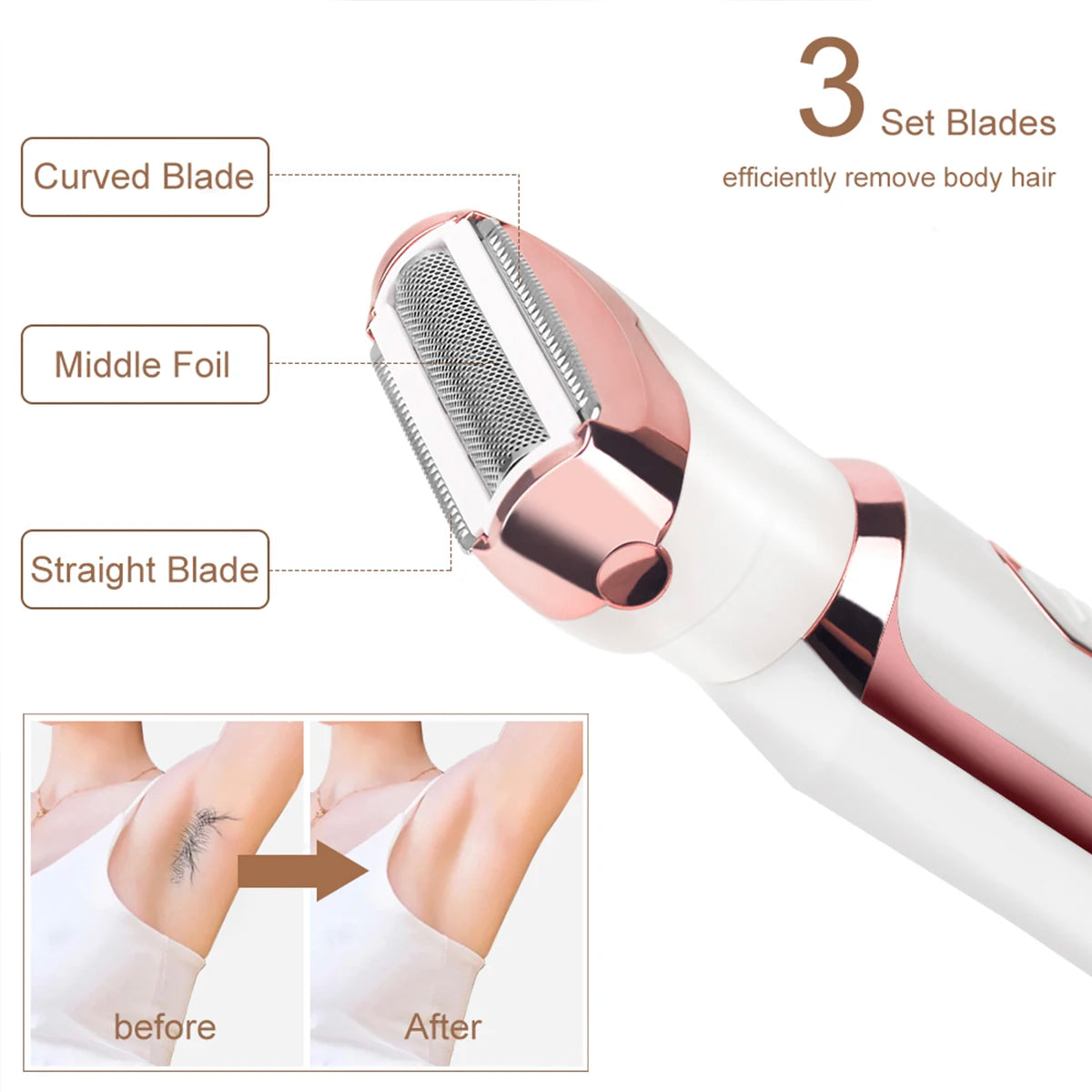 Women Electric Shavers Razors on Leg Armpit, Epilator Nose Hair Remover Facial Body Bikini Eyebrow Beard Mustache Women Trimmers