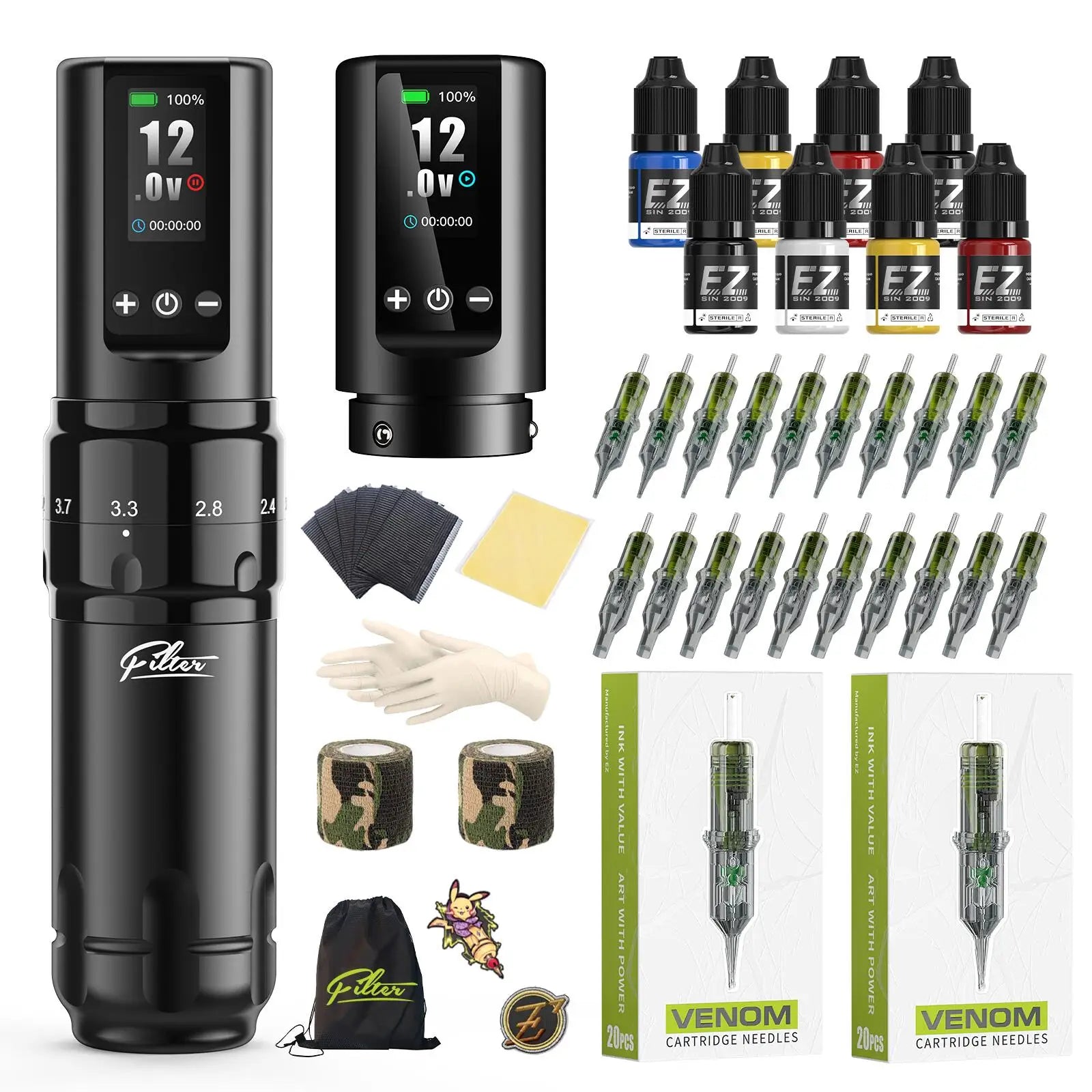 Filter Wireless Tattoo Kits Cartridge Tattoo Machine Pen Kits with 40pcs Cartridge Tattoo Needles Permanent Makeup Tattoo Supply