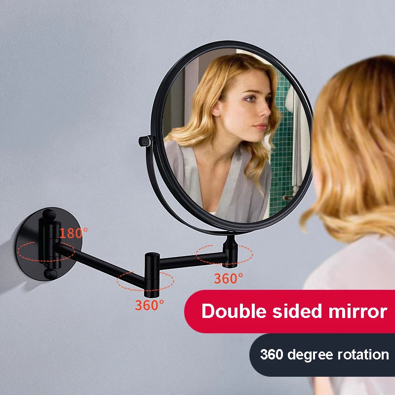Gold/Black Frame 360 Degree Rotation Double-sided Circular Mirror Retractable and Fold Bathroom Mirror Wall Decorative Mirror