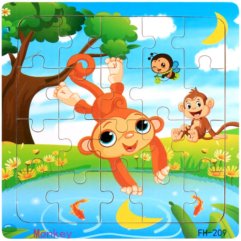 20piece Wooden Puzzle Cartoon Animals Car Letter Number Pattern Jigsaw Puzzles Game Kids Educational Learning Toys for Children