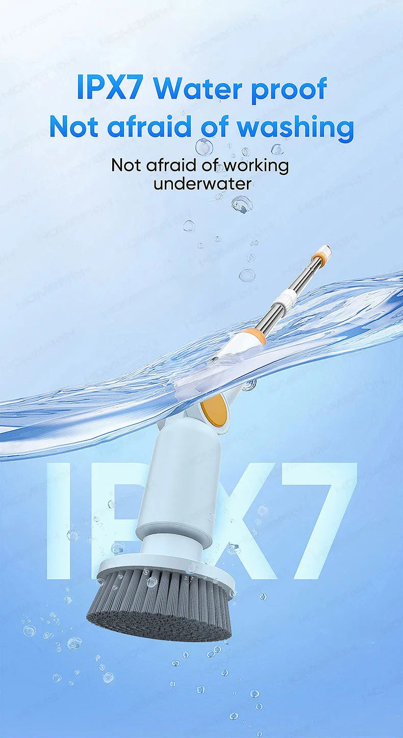 HOMFISH 2025 NEW 8-in-1 Electric Spin Scrubber Wireless Cleaning Brush  Waterproof Bathroom Scrubber Adjustable Extension Handle