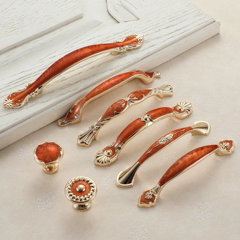 YM Red Amber Cabinet Handles Drawer Knobs for Kitchen Dressers Closets Wardrobe - Furniture Storage Door Pulls