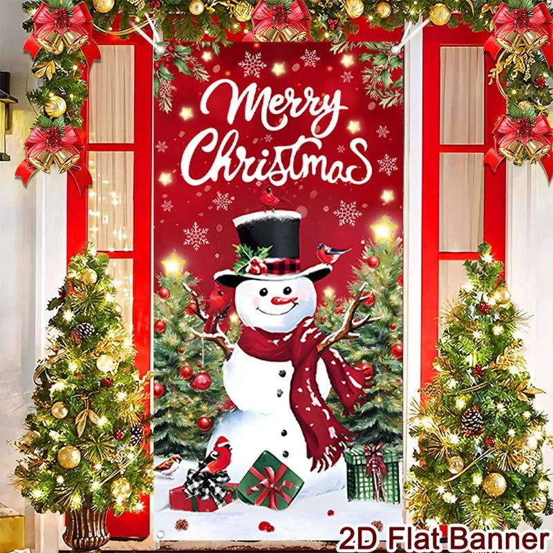 Merry Christmas Porch Door Banner Hanging Ornament Christmas Decoration For Home 2025 Xmas Flag Navidad Noel Gifts New Year 2026