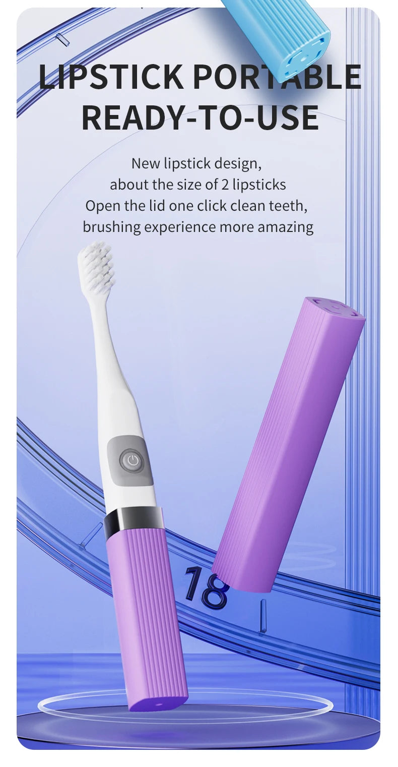 Lipstick Electric Toothbrush Smart Compact and Portable Small Oval Brush Head Deep Cleaning IPX7 Waterproof New Design