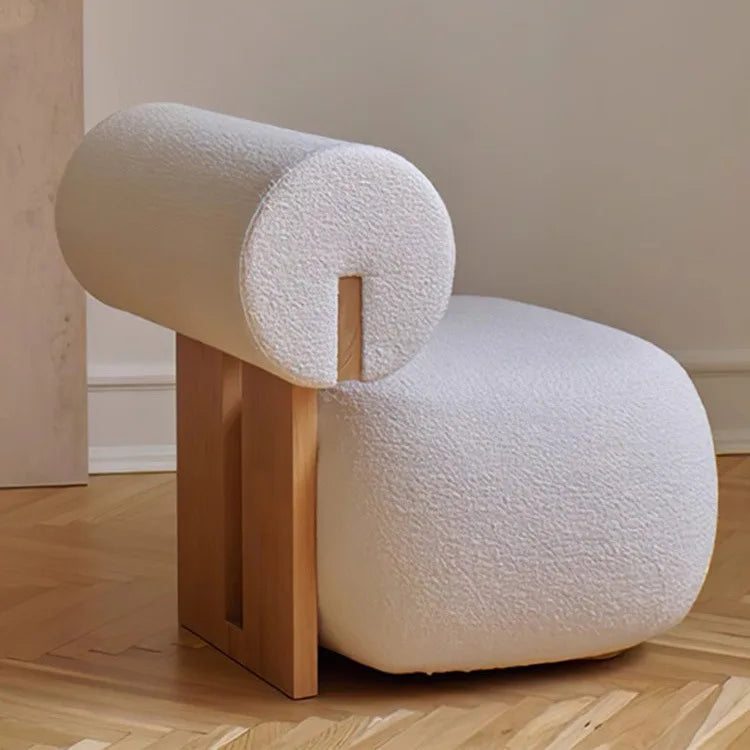 Homestaybalcony Lamb Velvet Single Sofa in The Ancient Style Leisure Back Sofa Chairs Cream Style Solid Wood Sofa Chair