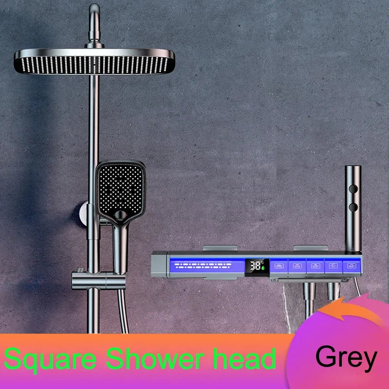 Hot Cold Piano Digital Shower Set 12 Inch Rainfall Shower Head Brass Bathtub Mixer Faucet Thermostatic Bathrooom Shower System