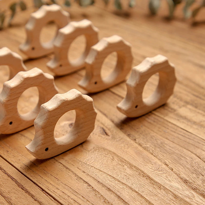 Let's Make 5pcs Wholesale Wooden Teether Rodent Pacifier Pendant Wooden Toys DIY Baby Necklace Gift BPA Free Beech Hedgehog Bird