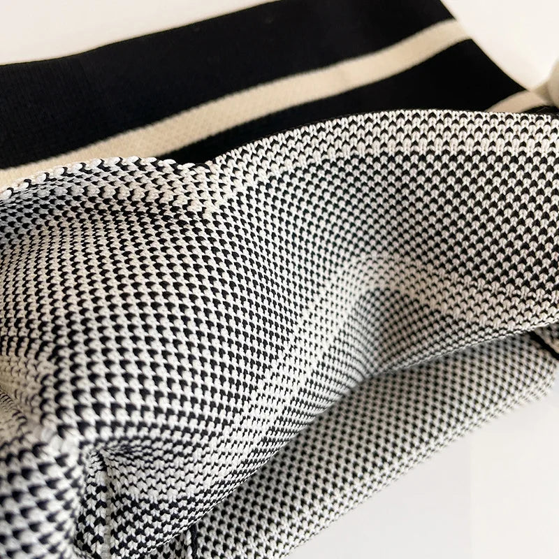 Women Handmade Knitted Small Handbag Casual Wrist Bag Wide Stripe Stripe Shopper Mini Tote Student Reusable Shoulder Bag