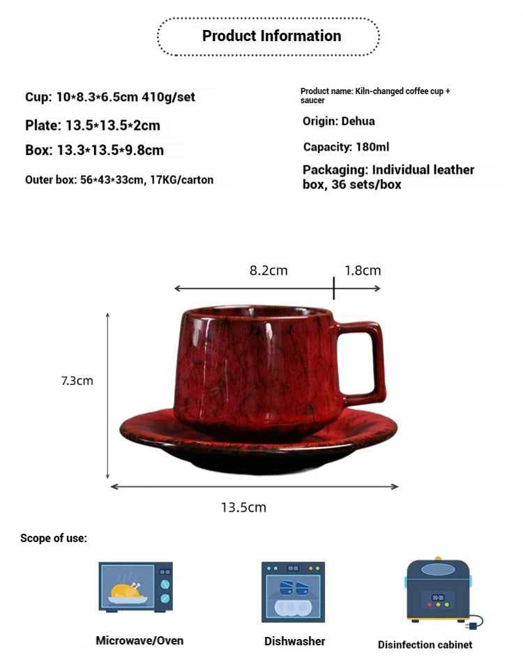 180ML Japanese Espresso Cup and Dish Kiln Transformed Ceramic Cup Retro Coarse Ceramic Mug Living Room Decoration