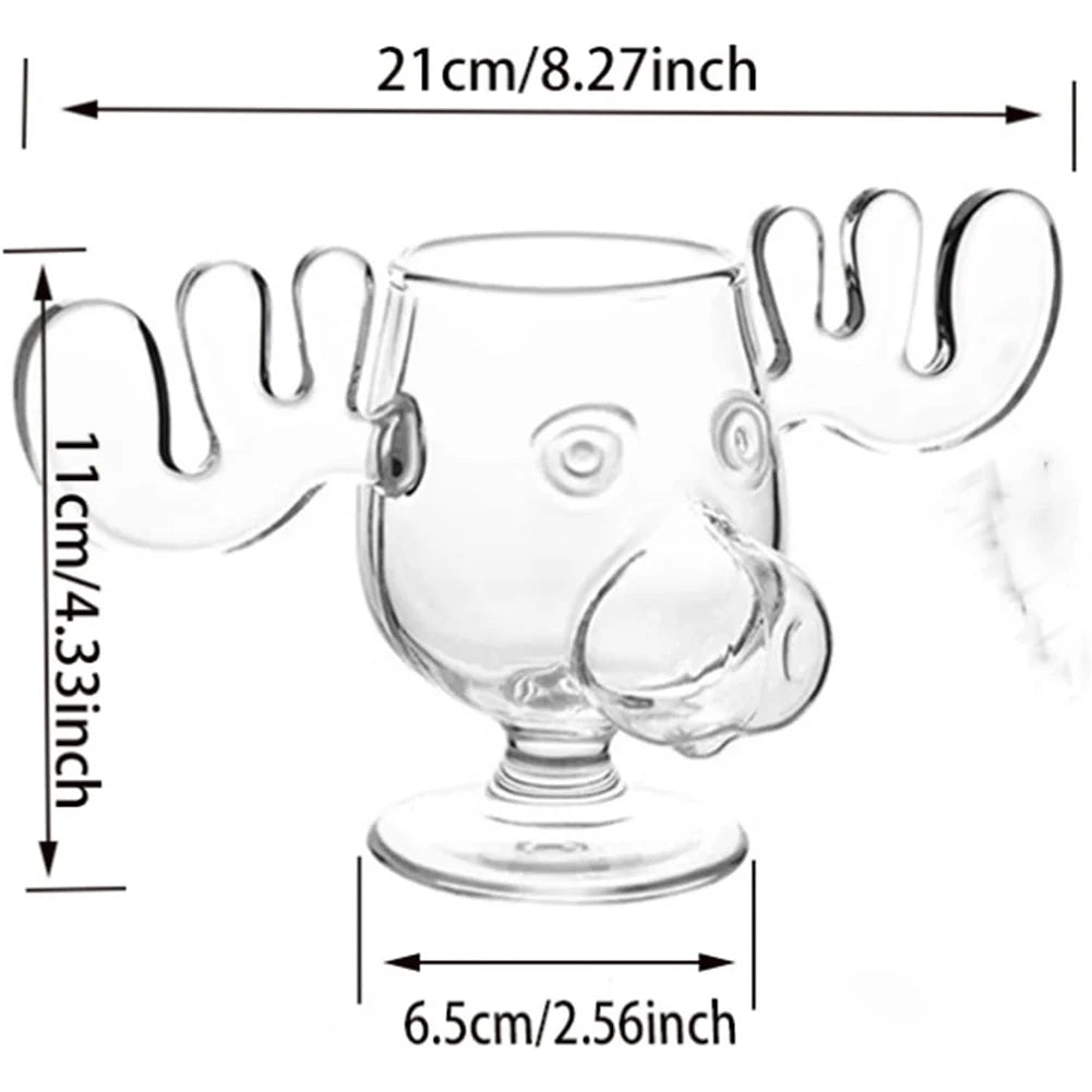 3-1PCS 240ml Christmas Vacation Eggnog Moose Mug Xmas Reindeer Head Creative Elk Glass Clear Wine Water Juice Milk Cup Drinkware